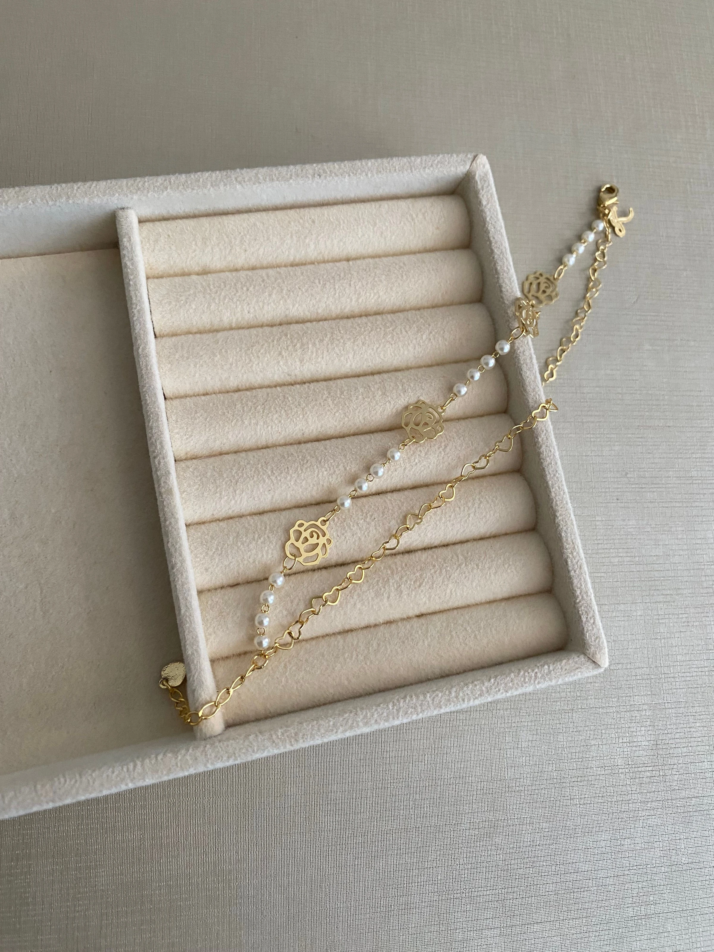 Pulseira dupla mini pérola com rosas - 2