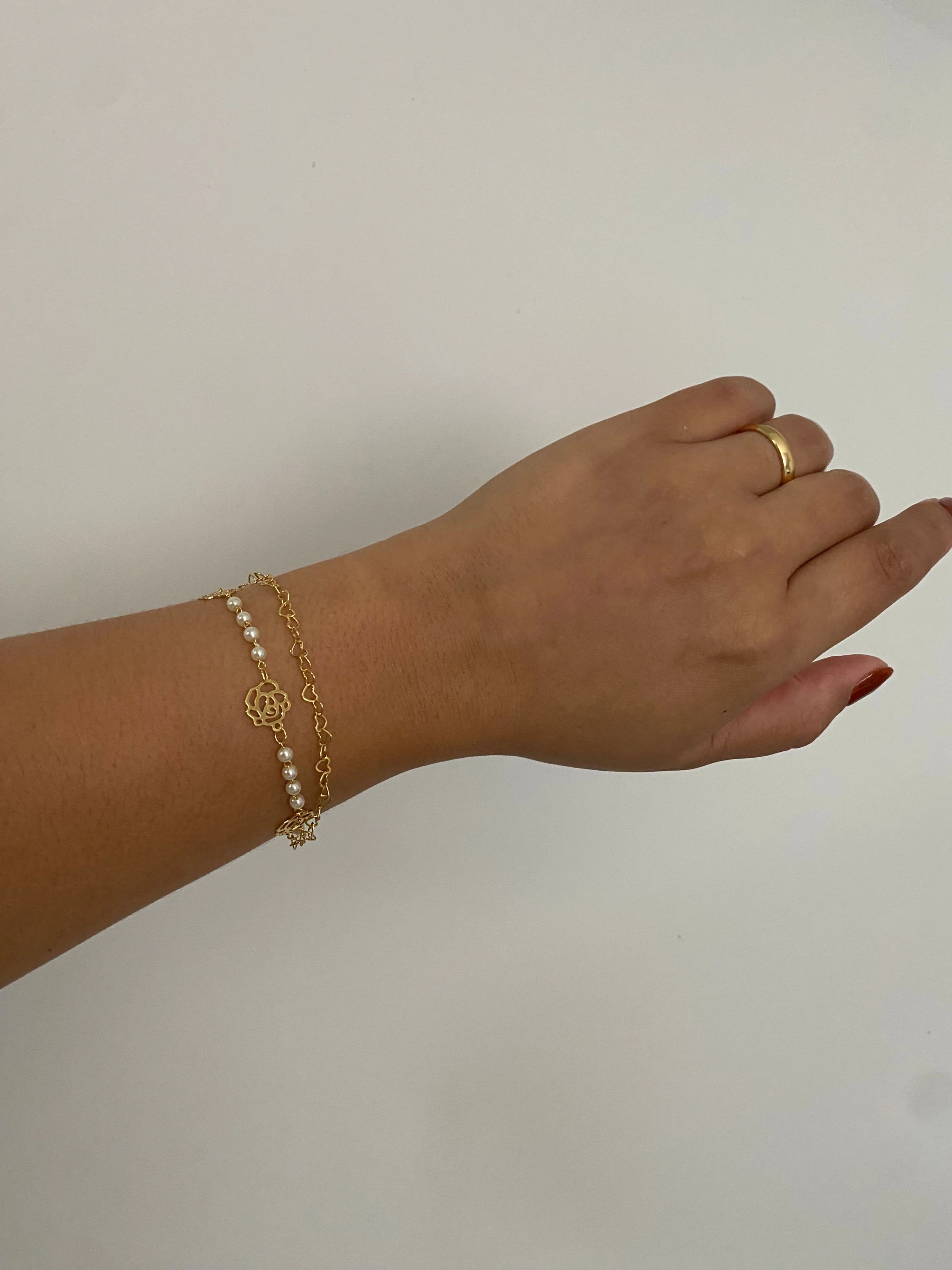 Pulseira dupla mini pérola com rosas - 3