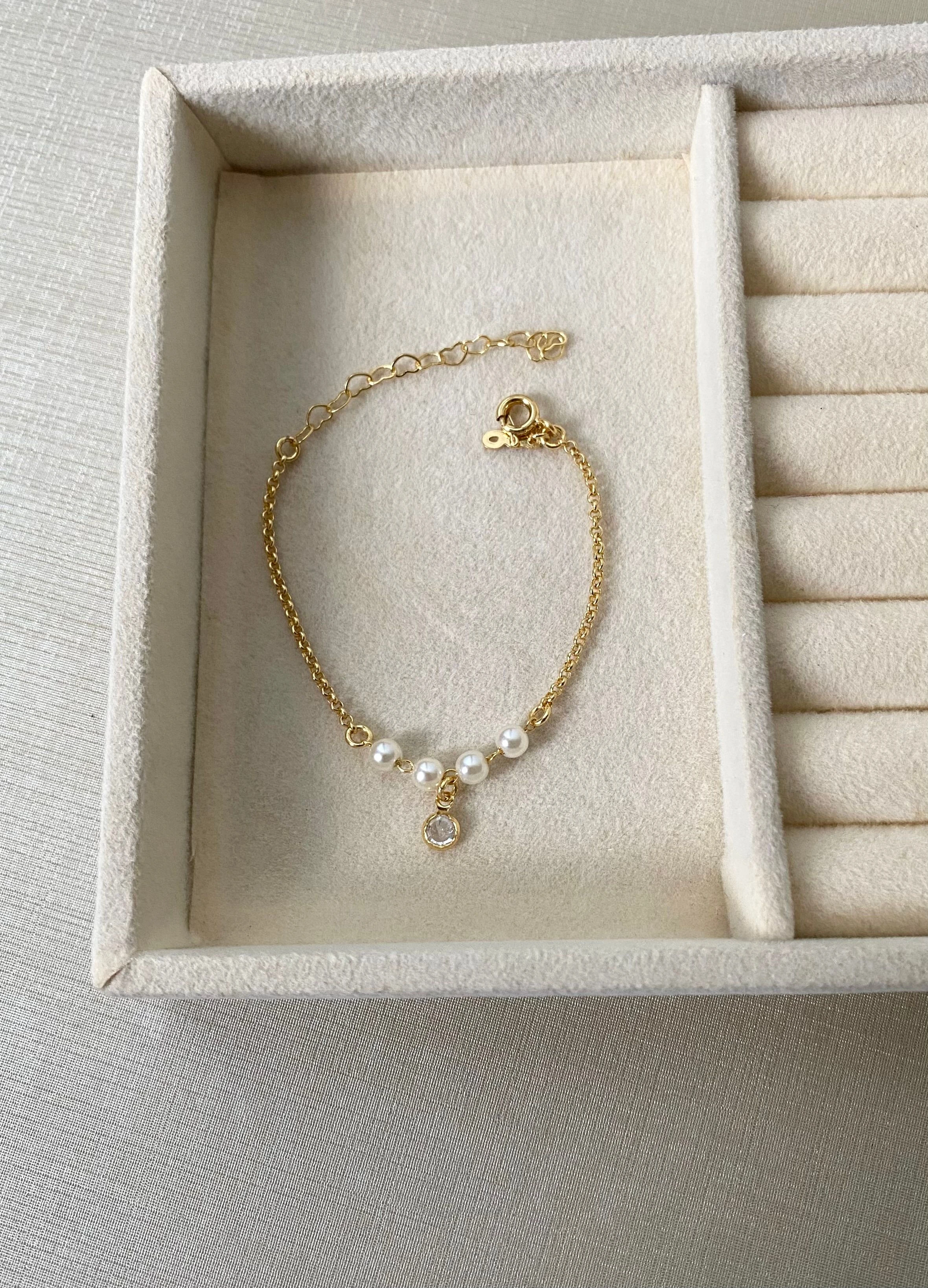 Pulseira Elos com Pérolas e Ponto de Luz - 1