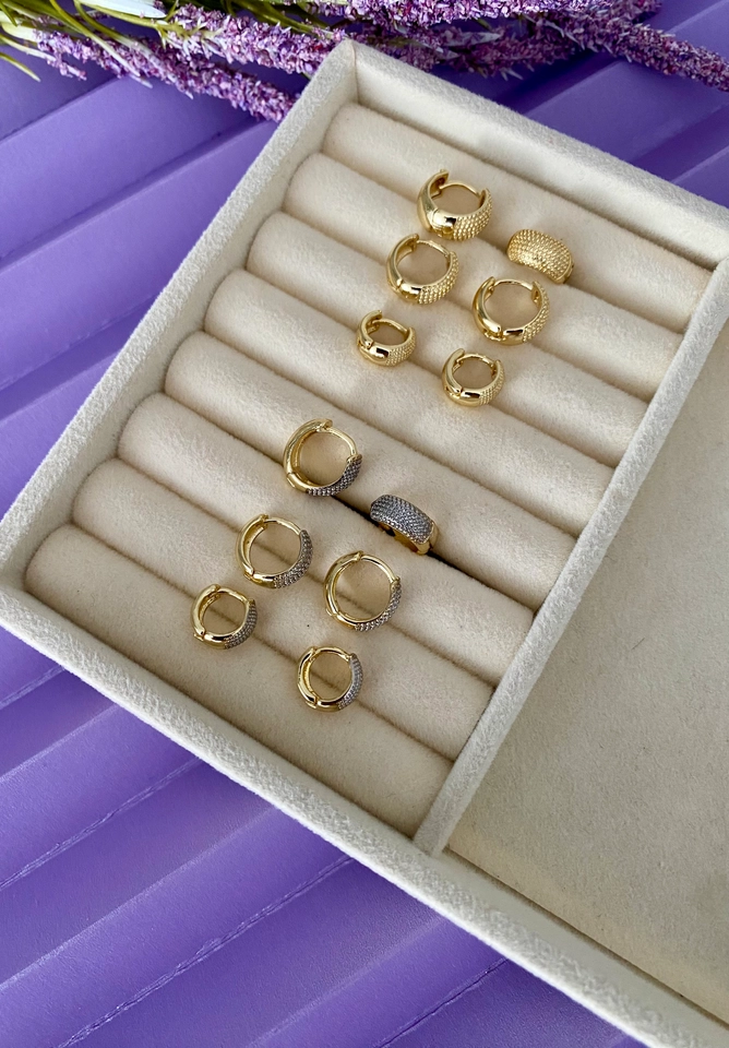 Trio Argola Pontilhada com aplique de Ródio (vendidas separadamente) - 3