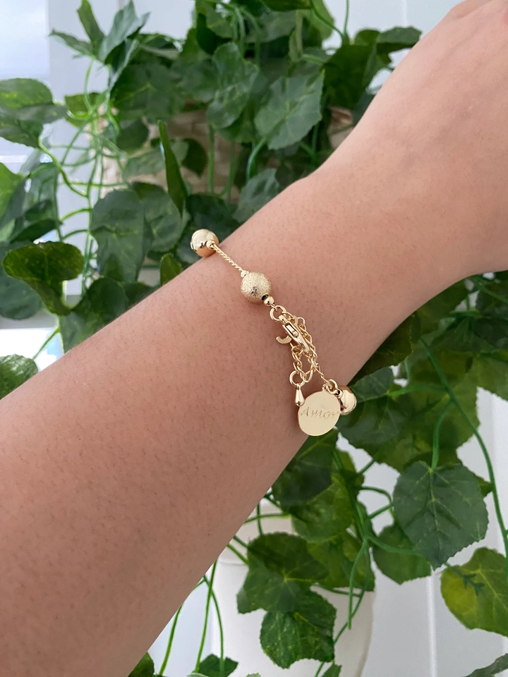 Pulseira Bolas Alternadas Placa Amor - 4