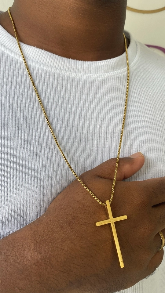 CORRENTE MASCULINA CRUCIFIXO 70CM AÇO BANHADO