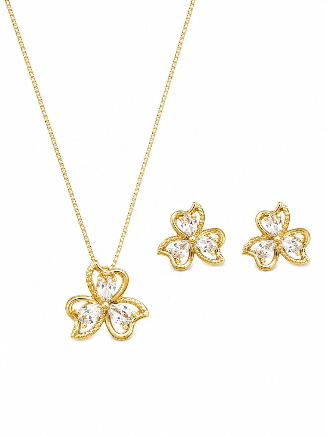 CONJUNTO FLOR COM ZIRCÔNIAS SEMIJOIA - 1