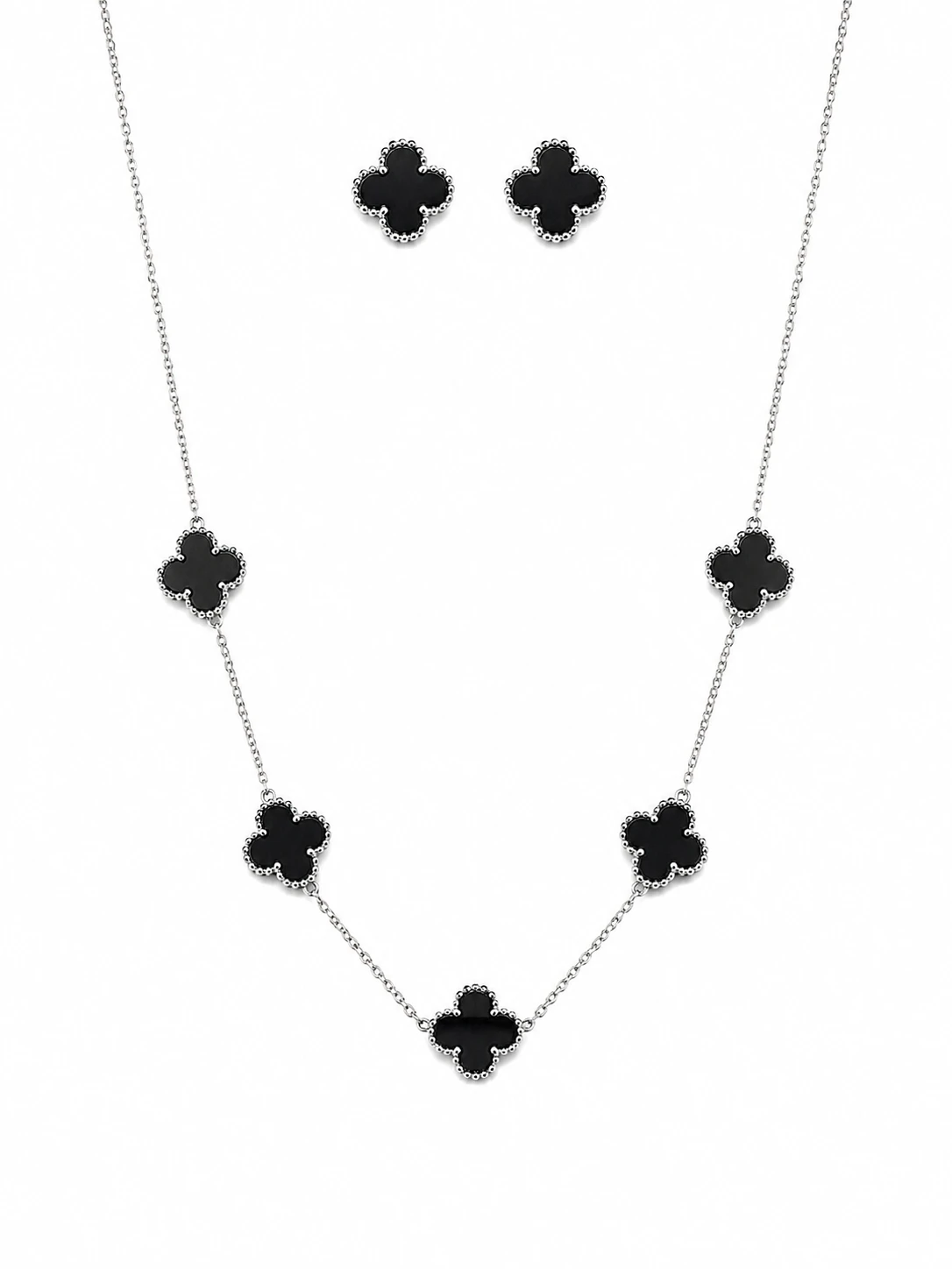 CONJUNTO TREVO PRETO AÇO INOX - 1