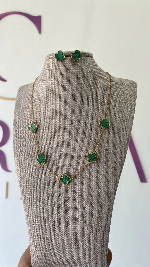 CONJUNTO TREVO VERDE ACO INOX - imagem 2
