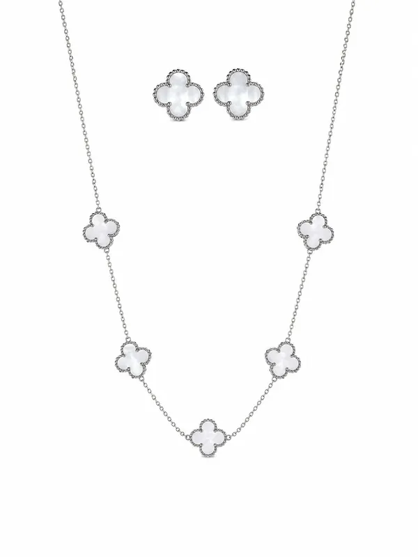 CONJUNTO TREVO BRANCO AÇO INOXIDÁVEL 