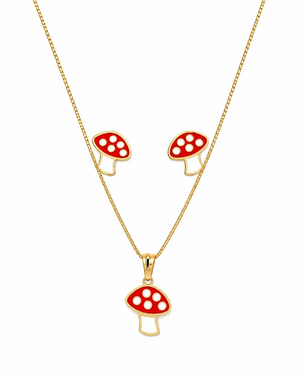 CONJUNTO INFANTIL COGUMELO FOLHEADO A OURO 