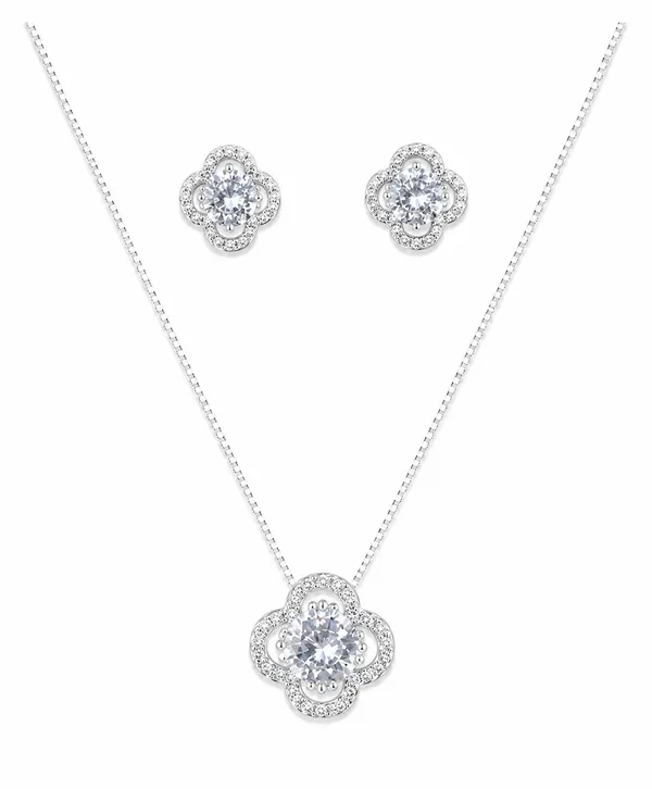 CONJUNTO FLOR COM ZIRCÔNIAS FOLHEADO