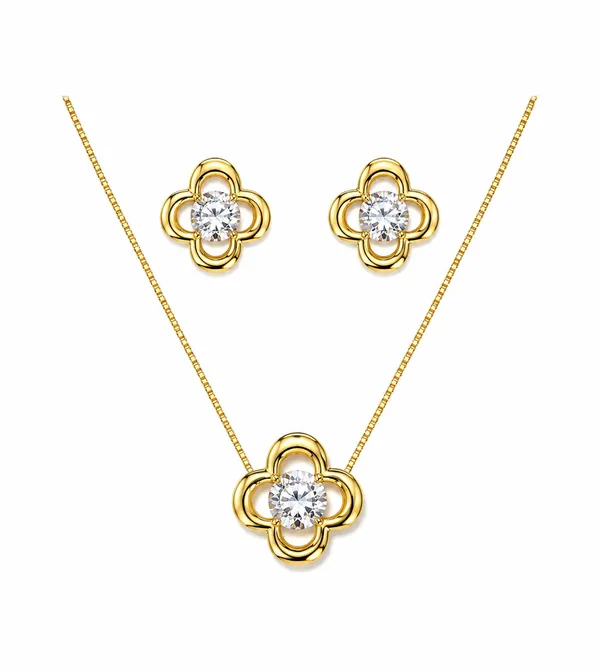 CONJUNTO TREVO COM ZIRCÔNIAS SEMIJOIA