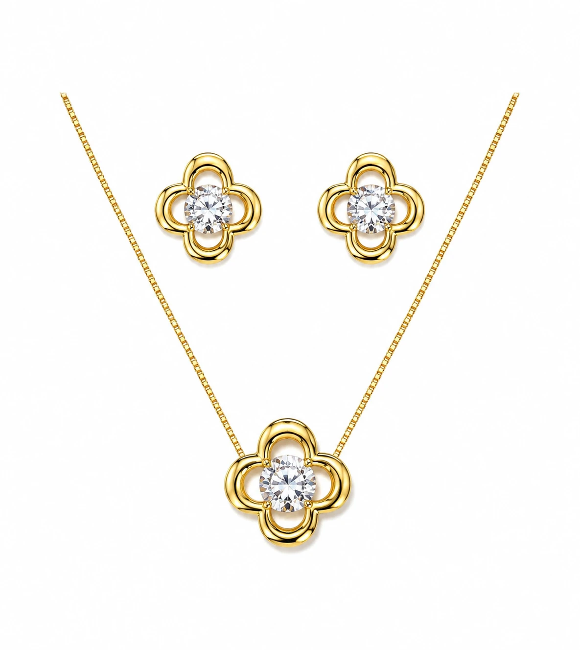 CONJUNTO TREVO COM ZIRCÔNIAS SEMIJOIA - 1