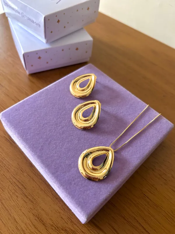 CONJUNTO GOTA FOLHEADO A OURO - imagem 2