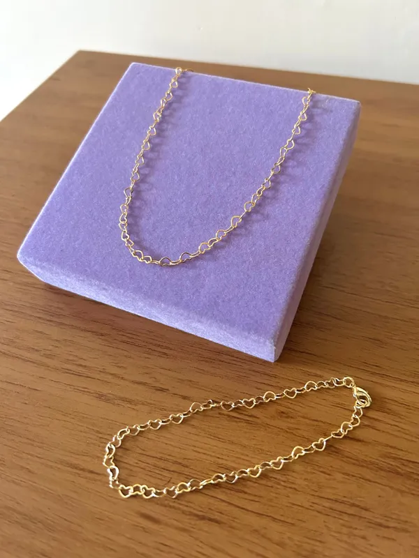 CONJUNTO CORAÇÕES FOLHEADO A OURO