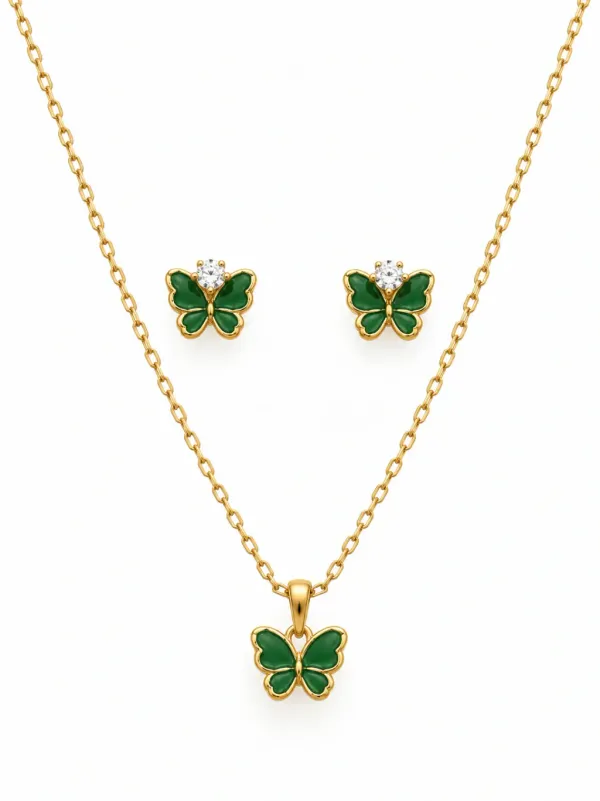 Conjunto Borboleta Verde Folheado