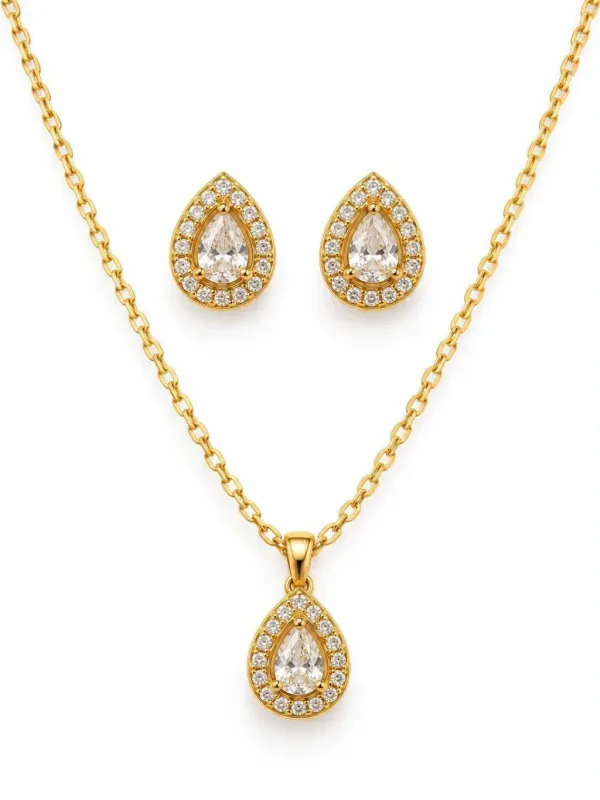 Conjunto Gota Cravejada Aço Banhado