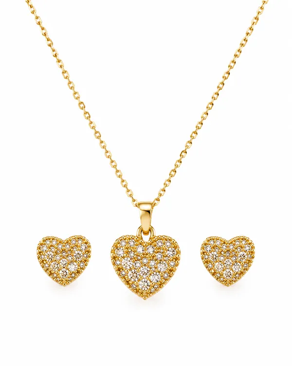 CONJUNTO CORAÇÃO AÇO BANHADO A OURO