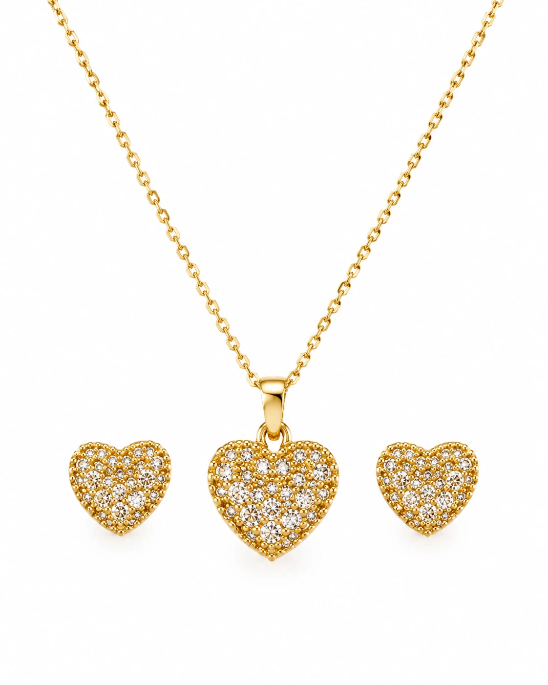 CONJUNTO CORAÇÃO AÇO BANHADO A OURO - 1