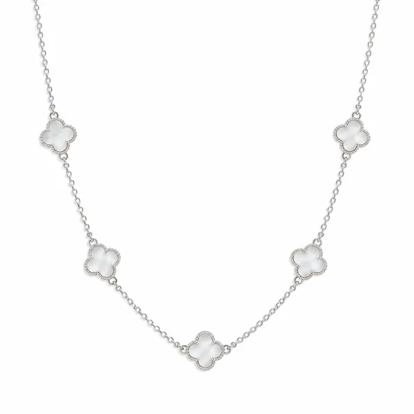 Colar 5 Trevos (Antialérgico) Prata C/ Branco