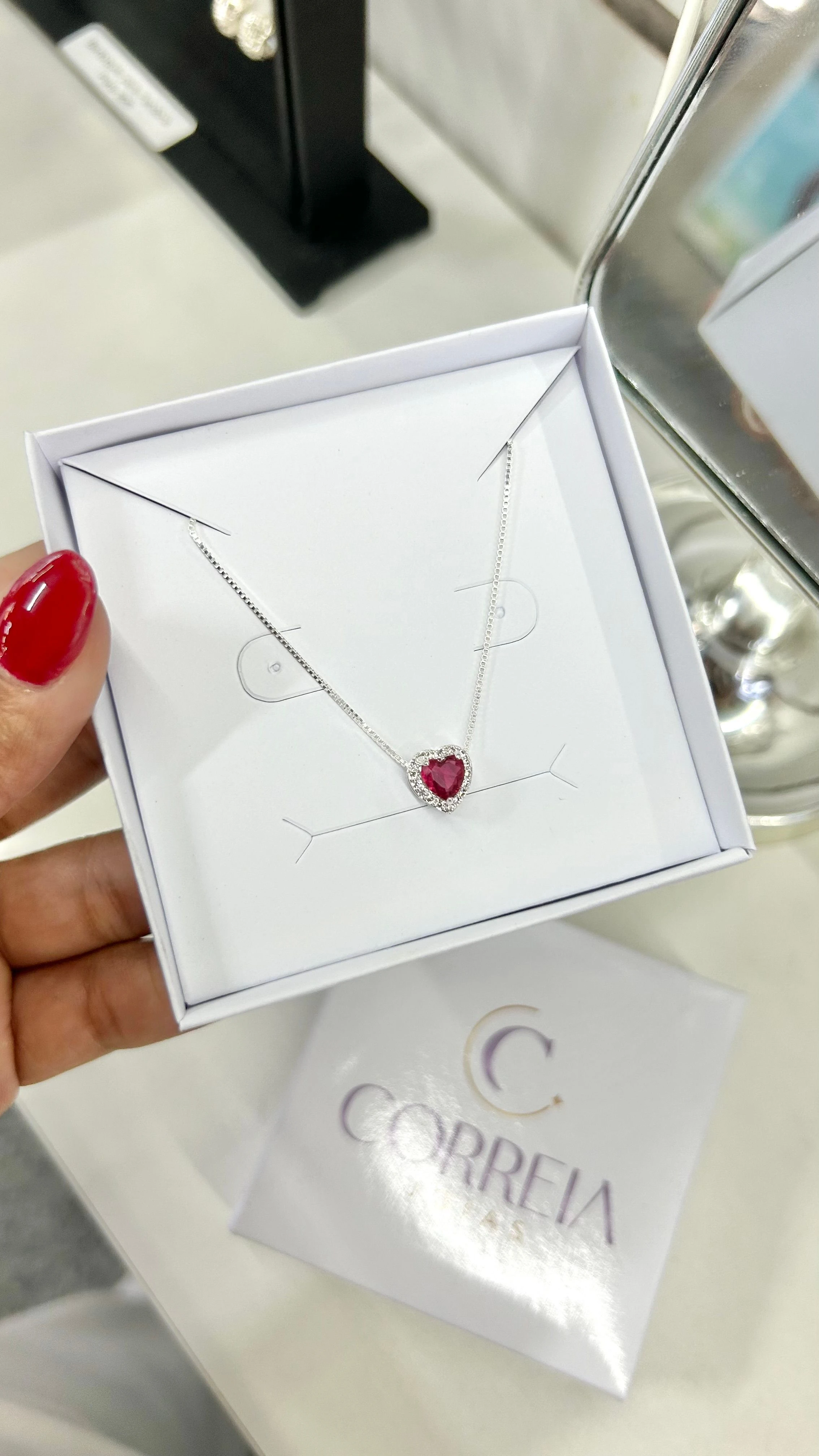 COLAR CORAÇÃO VERMELHO PRATA 925  - 2