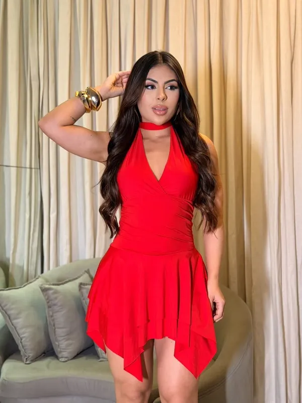 Vestido/ macaquinho poliamida (vermelho)