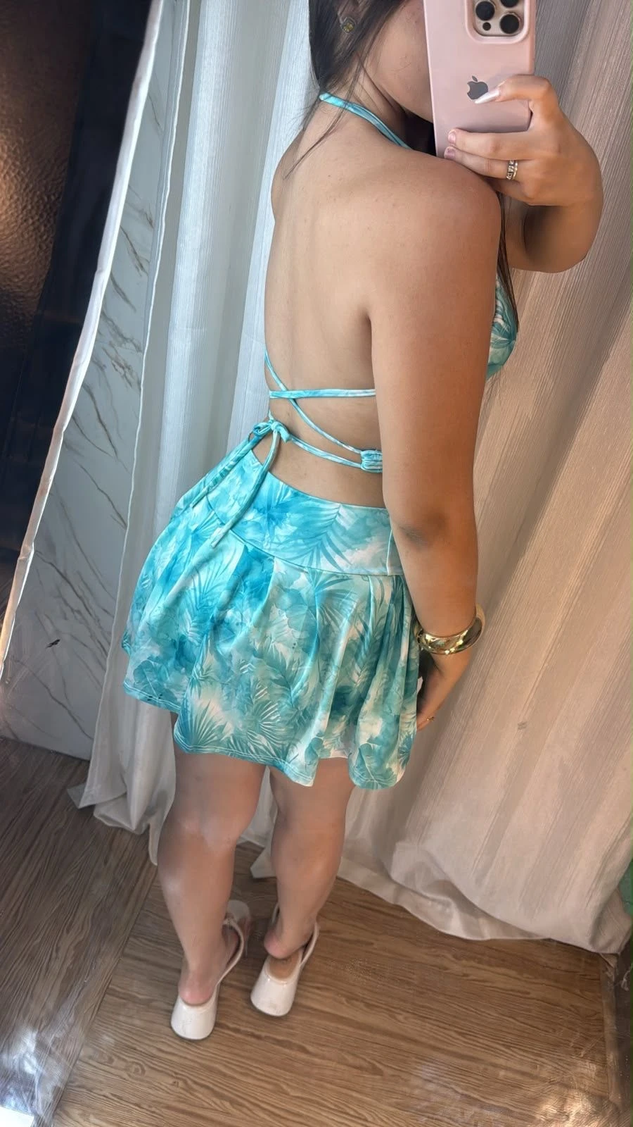 Conjunto shein short/saia poliamida (verde estampado) - 2