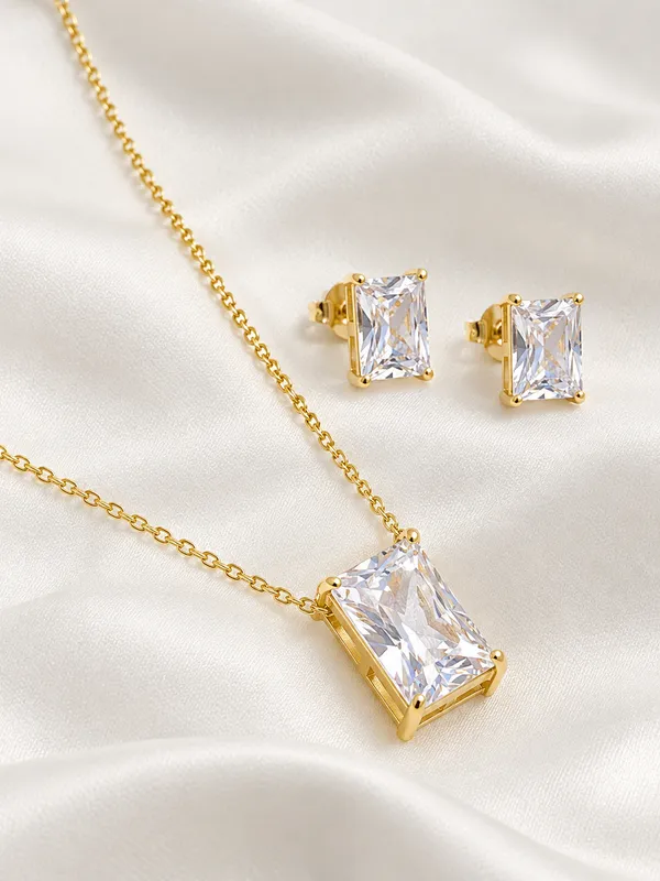 Conjunto Retangular Zircônia Cristal - imagem 1