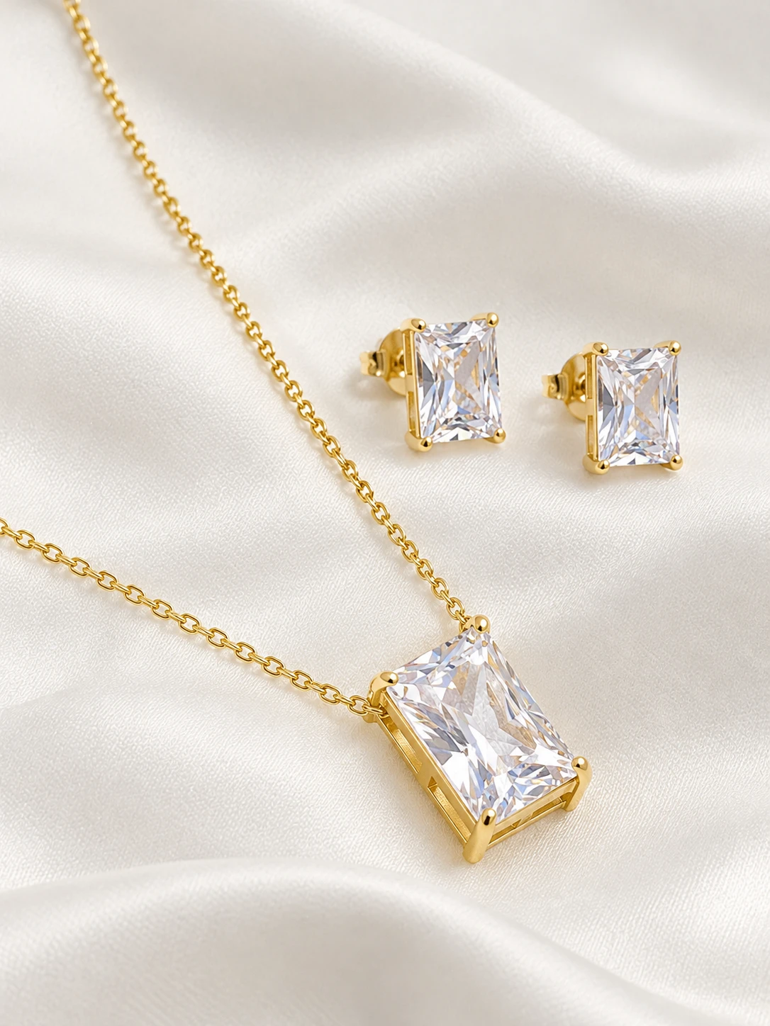 Conjunto Retangular Zircônia Cristal - 1