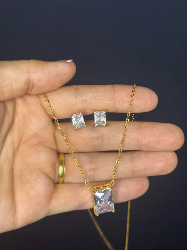 Conjunto Retangular Zircônia Cristal - imagem 2