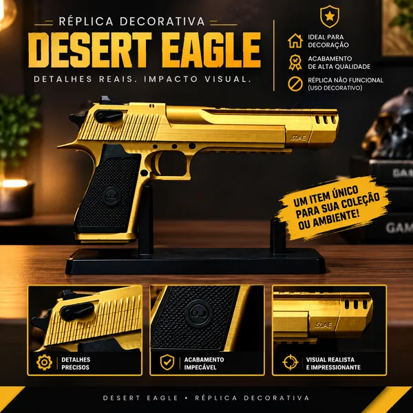 DESERT EAGLE - REPLICA SIMULACRO COLEÇÃO (S/N 16092026)- Dourada/Preta