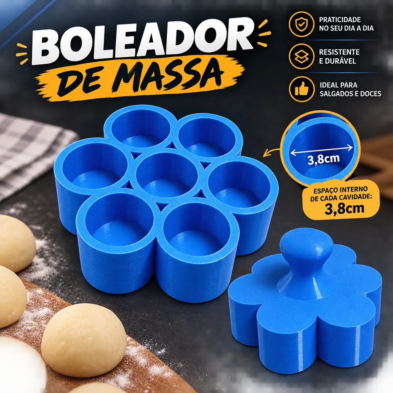 BOLEADOR DE MASSAS - MEDIDA INTERNA DE 3,8CM - 1