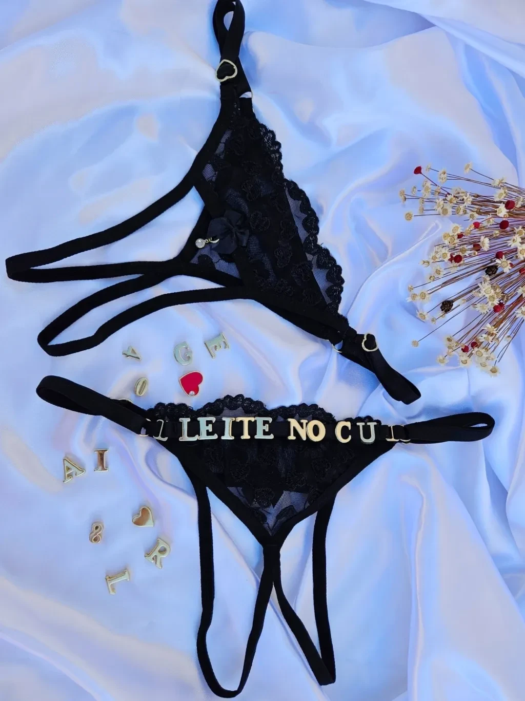 Fio Personalizável Apressadinha Tule Corações Preto  - 3