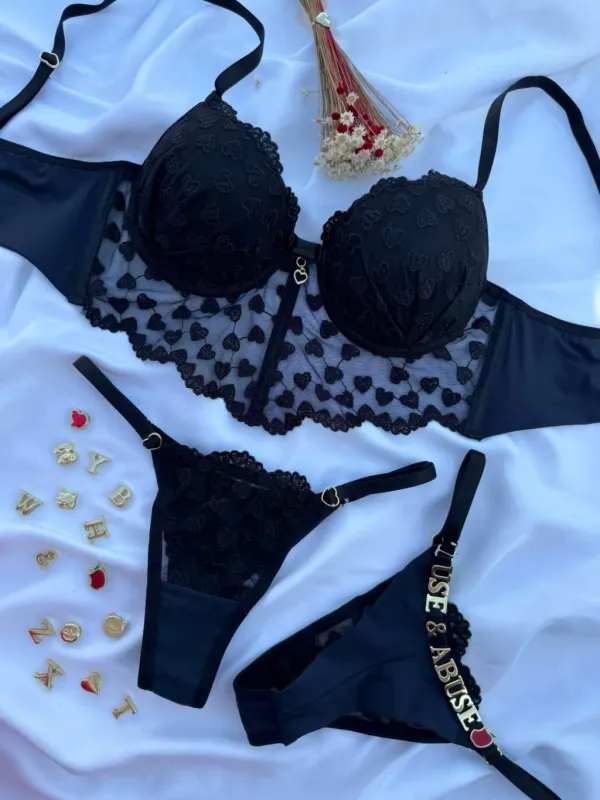 Conjunto Cropped Lingerie Coração – Personalizável Branco