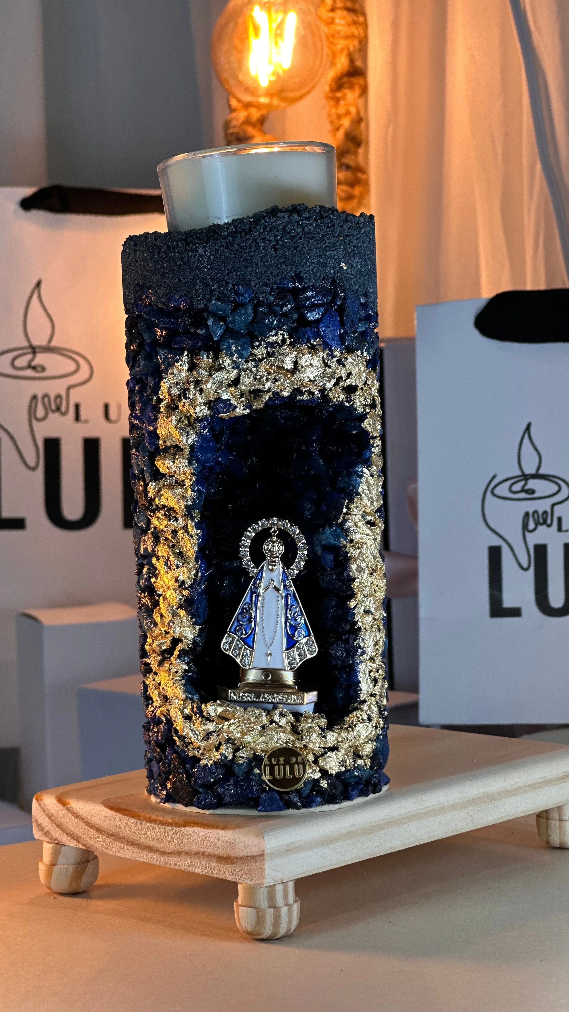 GRUTA REFIL AZUL COM FOLHA DE OURO NOSSA SENHORA APARECIDA  - 1