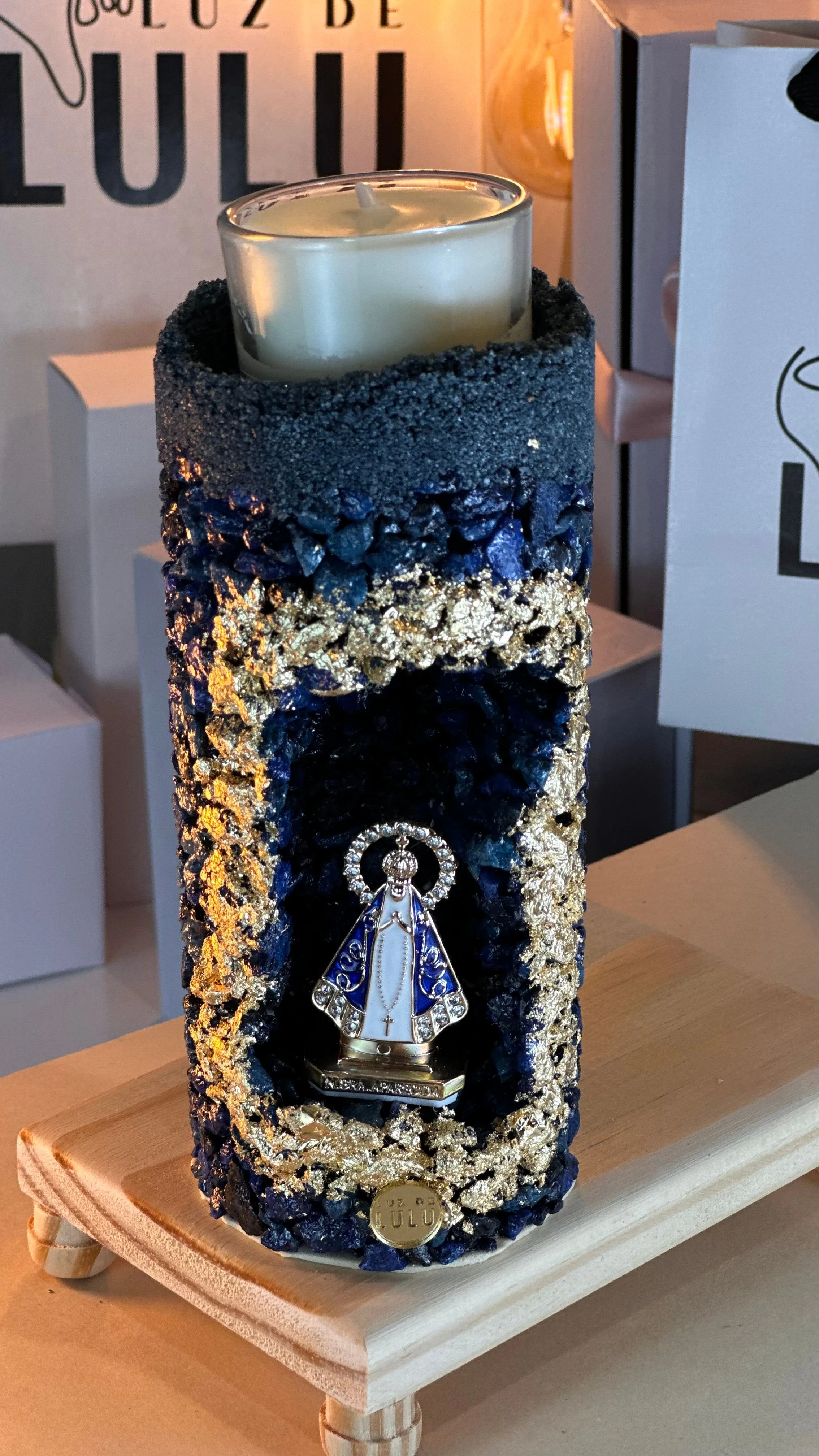 GRUTA REFIL AZUL COM FOLHA DE OURO NOSSA SENHORA APARECIDA  - 2