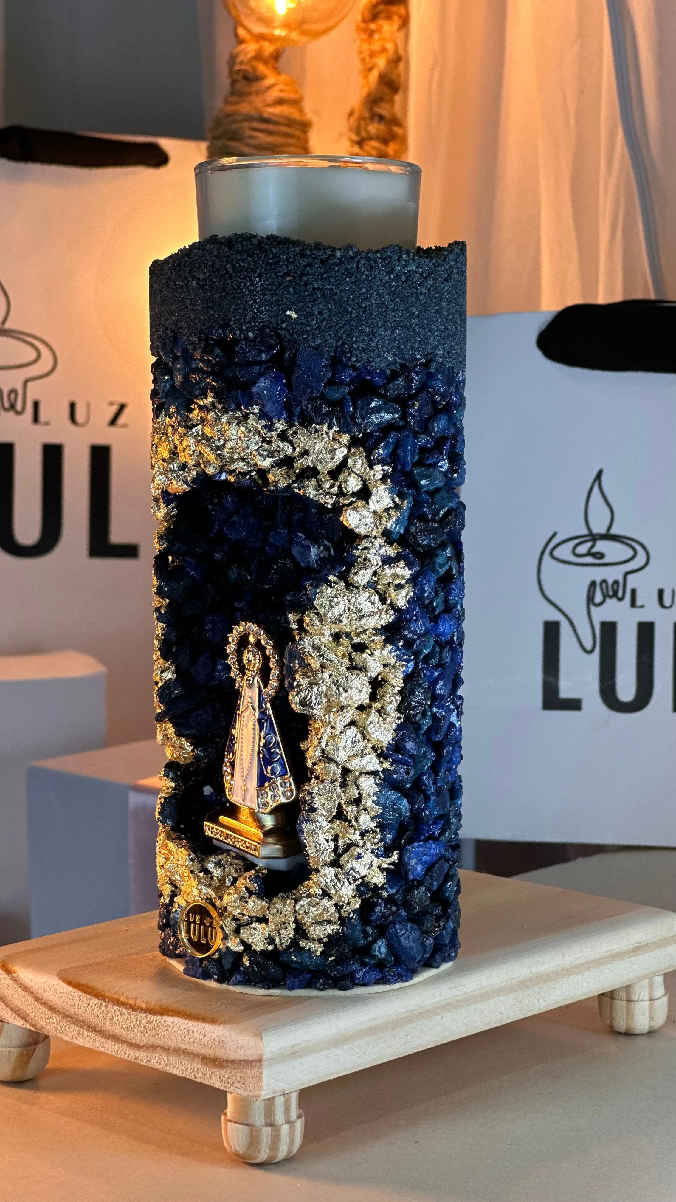 GRUTA REFIL AZUL COM FOLHA DE OURO NOSSA SENHORA APARECIDA  - 4