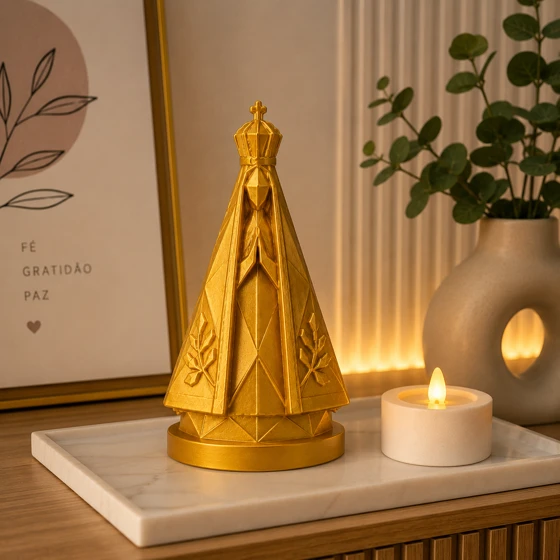 Miniatura Nossa Senhora Aparecida Dourada 10cm Decoração Religiosa Presente Católico - 2