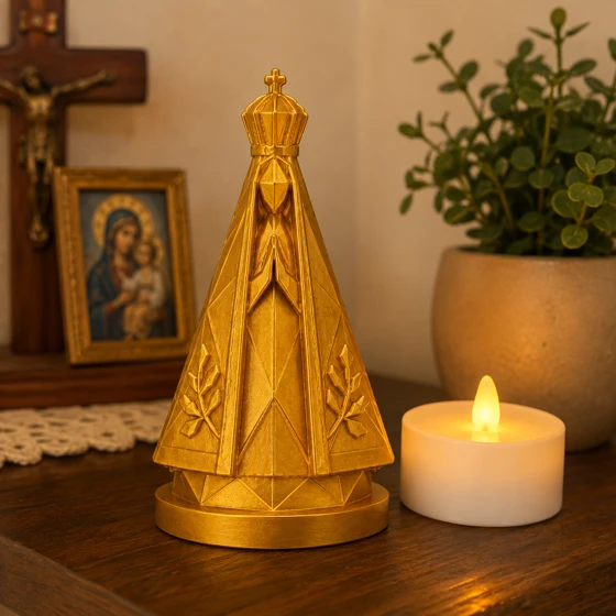 Miniatura Nossa Senhora Aparecida Dourada 10cm Decoração Religiosa Presente Católico - 4