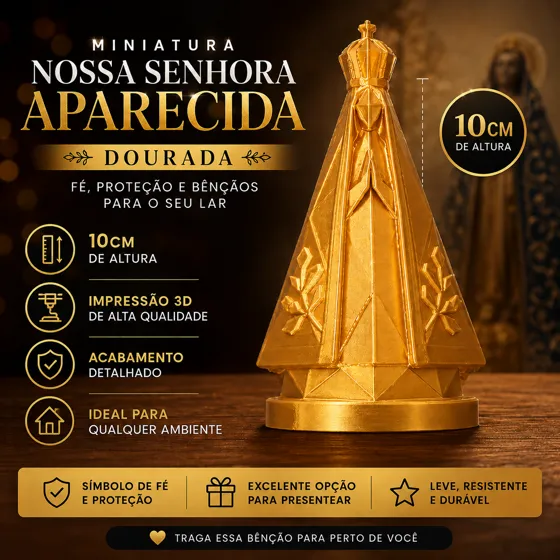Miniatura Nossa Senhora Aparecida Dourada 10cm Decoração Religiosa Presente Católico