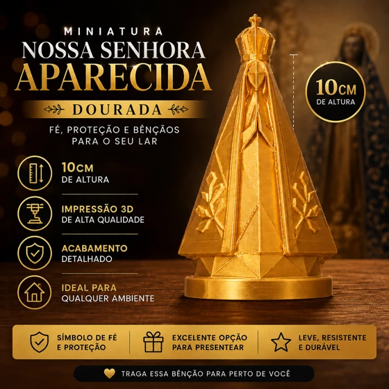 Miniatura Nossa Senhora Aparecida Dourada 10cm Decoração Religiosa Presente Católico - 1