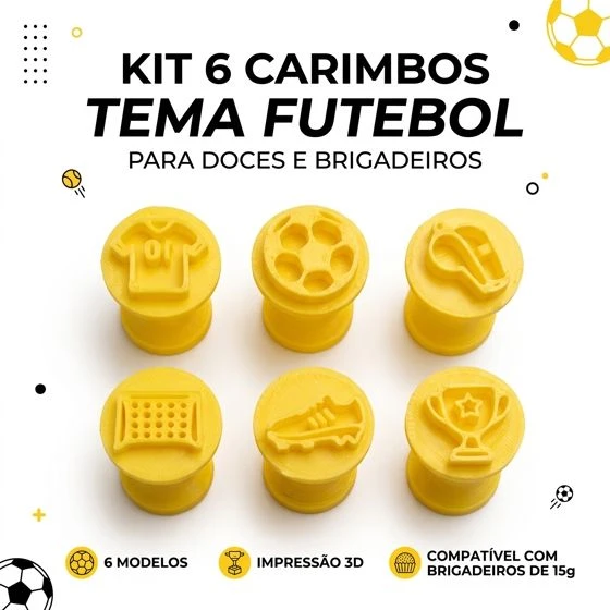 Kit 6 Carimbos para Brigadeiro e Doces Tema Futebol – Marcadores para Festa - 1