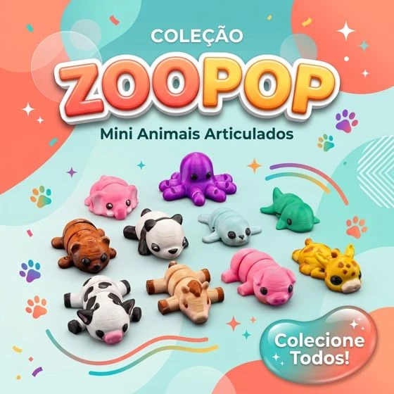 Kit 6 Bichinhos Articulados 3D Miniaturas Animais Sortidos - 1