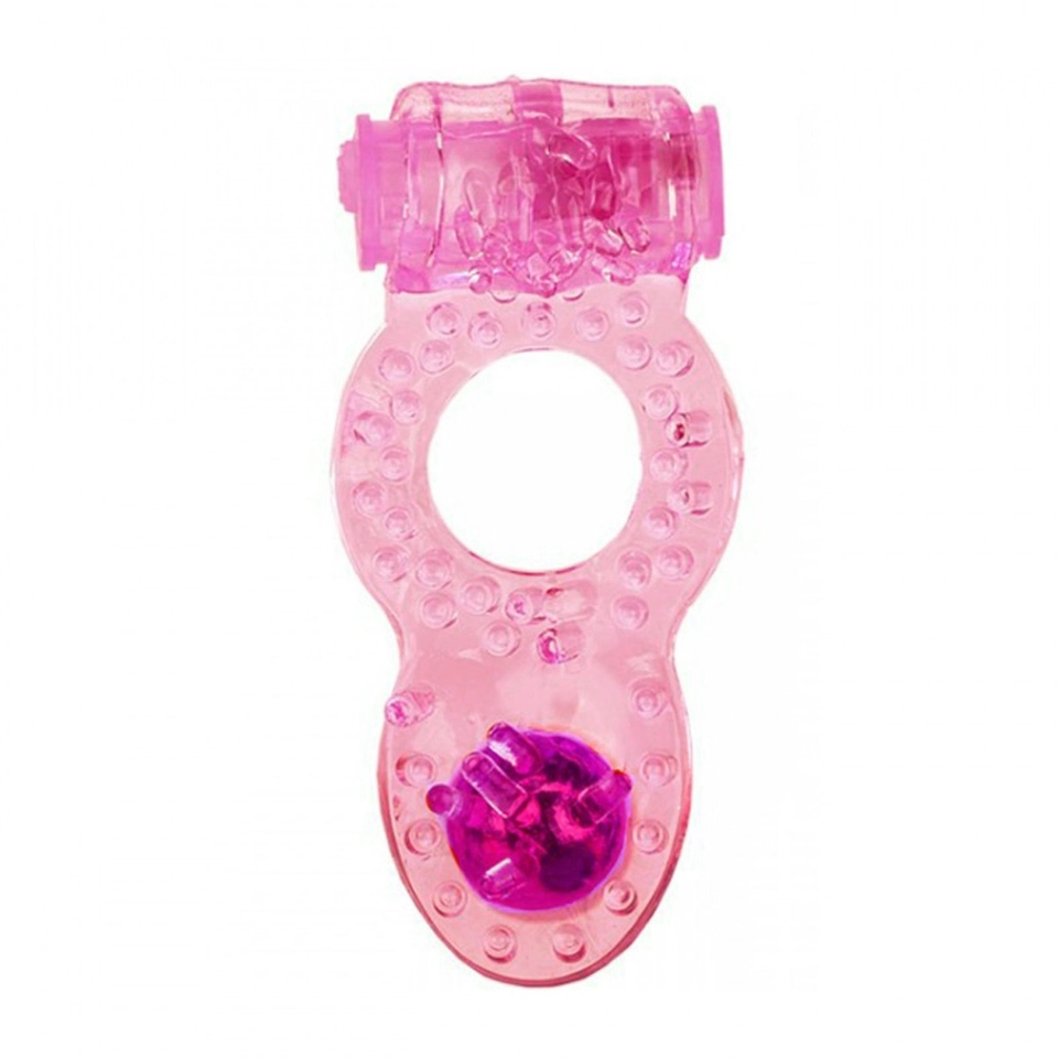 Anel Peniano Com Vibro Duplo Estimulador Anal Rosa - 1