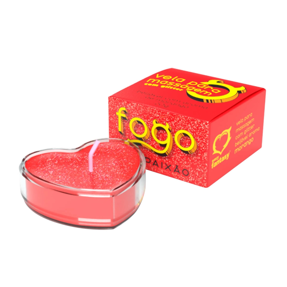 Vela Beijável Fogo Da Paixão Com Glitter 20g Morango Sexy Fantasy  
