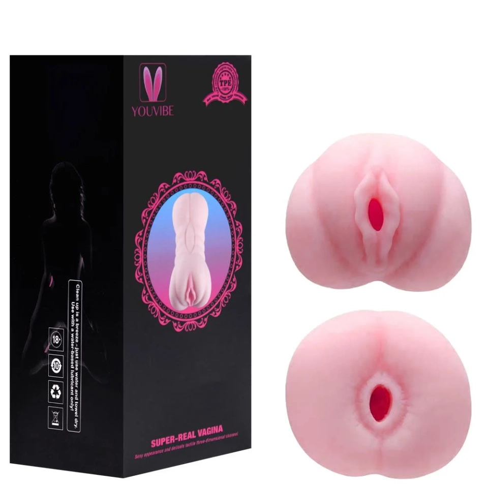Masturbador Duplo Vagina e ânus Túnel Texturizado