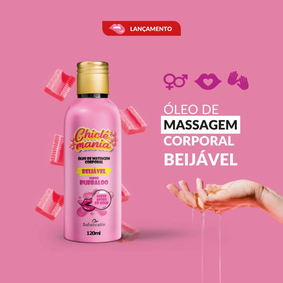  Chiclé Mania Óleo De Massagem Corporal Beijável 120ml Sofisticatto - 2