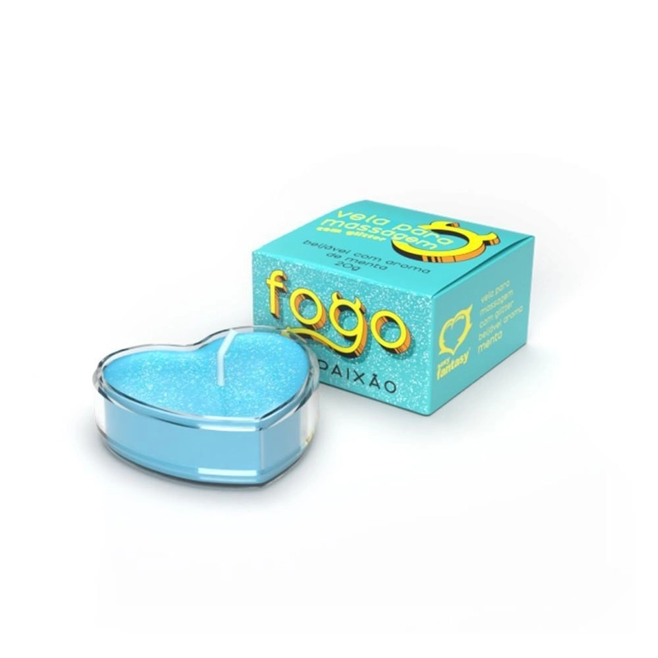 Vela Beijável Fogo Da Paixão Com Glitter 20g Menta Sexy Fantasy 