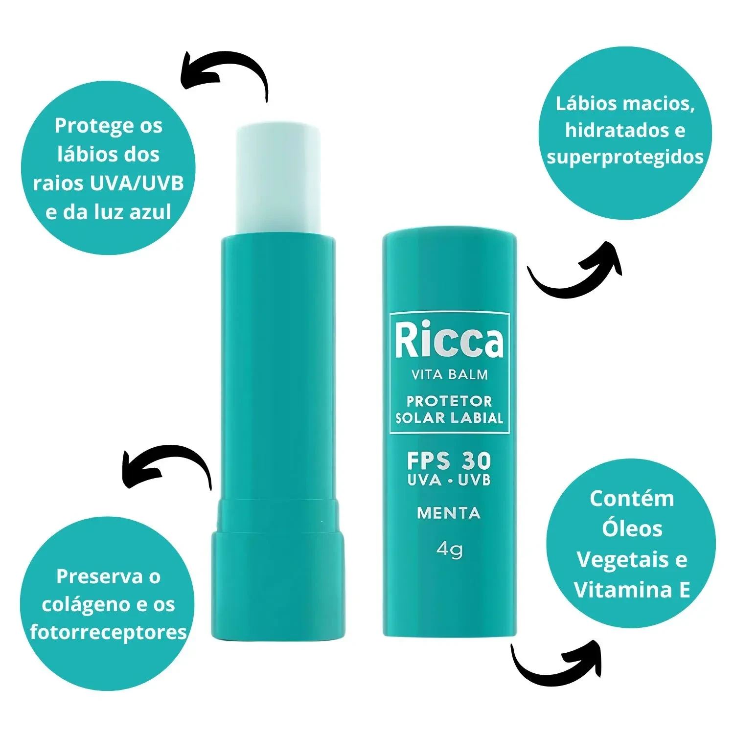 Protetor solar labial incolor de menta - Ricca - 1