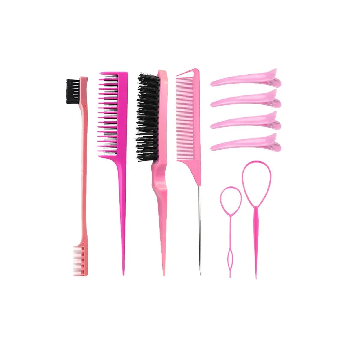 Kit 10 Pçs Escovas E Pentes Para Cabelo Com Presilhas - 1