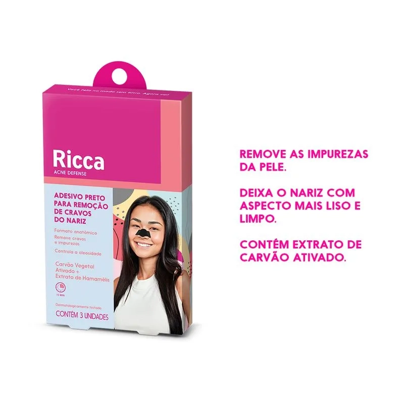Adesivo Preto Para Remoção de Cravos Do Nariz Acne Defense Ricca