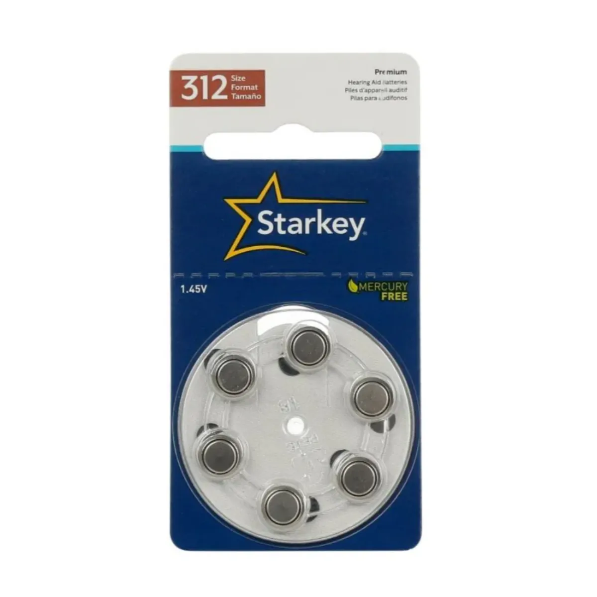 STARKEY S312 / PR41 - 1 CARTELA - 6 BATERIAS PARA APARELHOS AUDITIVOS