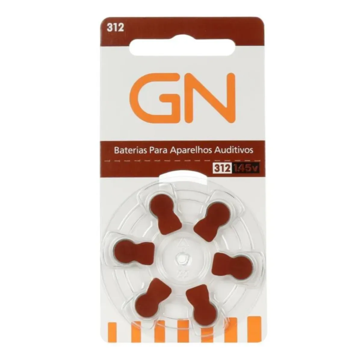 GN P312 / PR41 - 1 CARTELA - 6 BATERIAS PARA APARELHOS AUDITIVOS